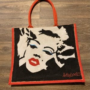 Burlap Tote “Marilyn Monroe” Hand Painted by Lee for Artbylee123 NEW ARTWORK
